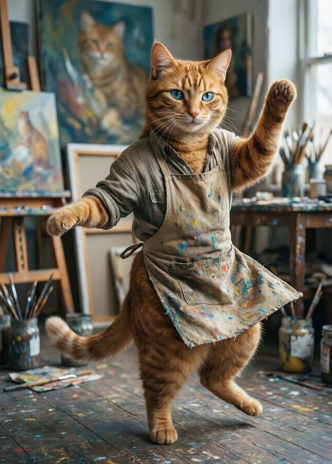 Artistic Cat Painter in Studio
