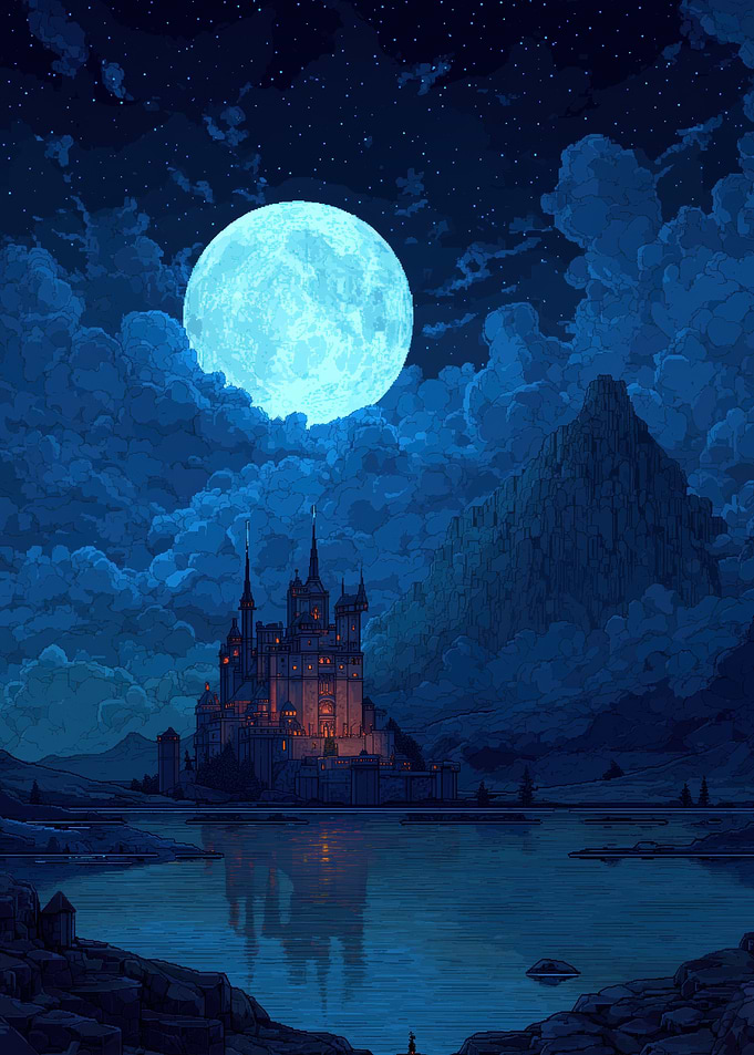 Mystical Castle Under a Full Moon