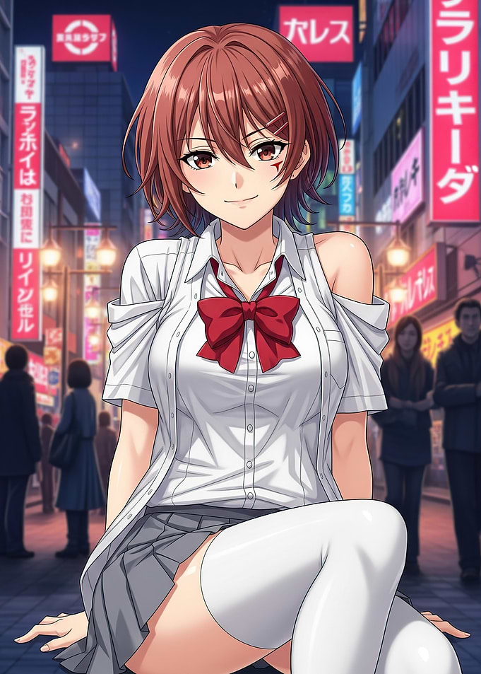 Anime Girl in School Uniform at Night