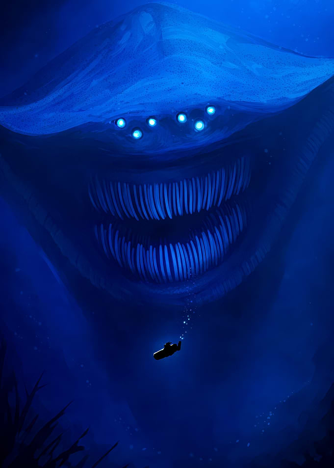 Deep Sea Monster and Submarine