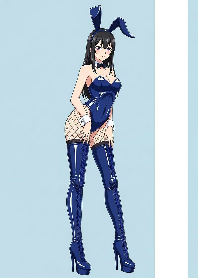 Anime Bunny Girl in Blue Outfit