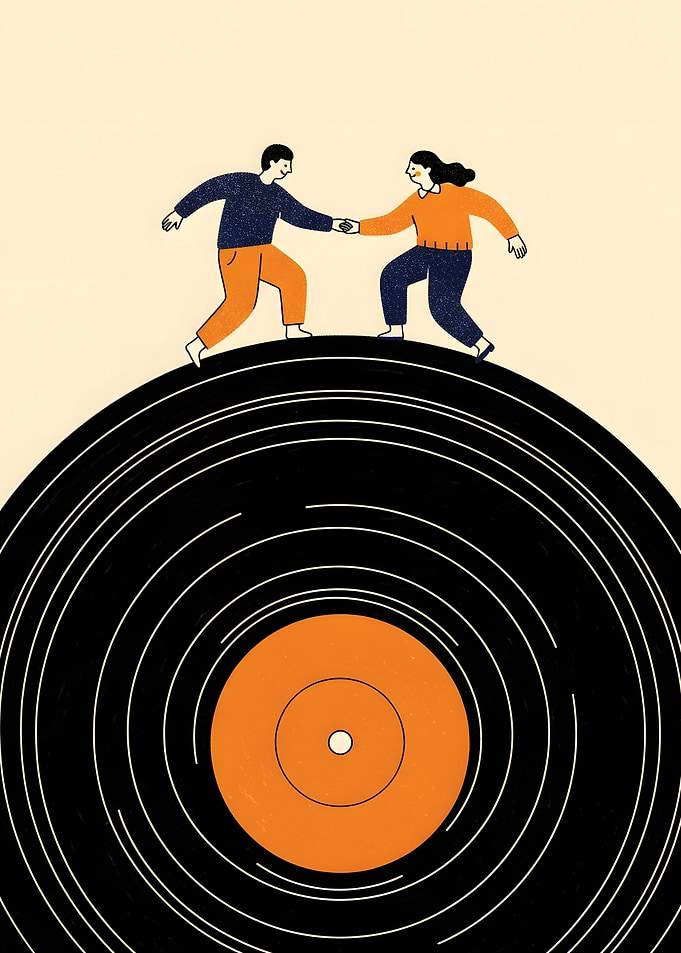 Couple dancing on a vinyl record