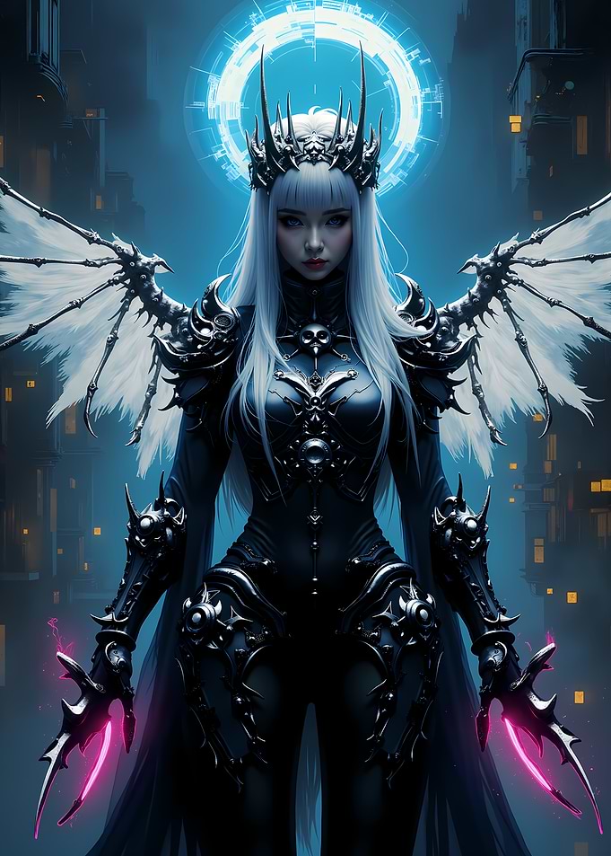 Dark Angel Warrior with Glowing Blades