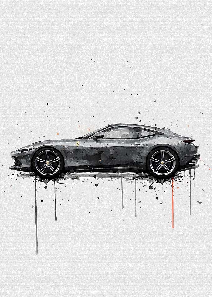Watercolor Ferrari Car Art