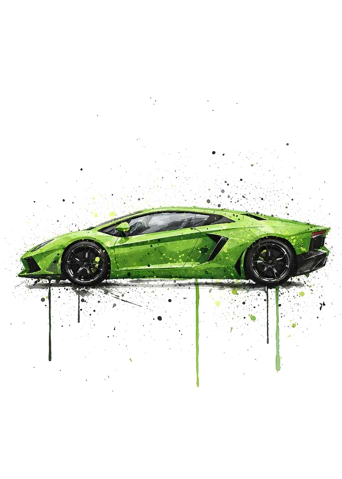 Green Sports Car Watercolor Splash Art