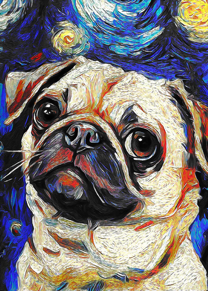 Pug in Starry Night Style