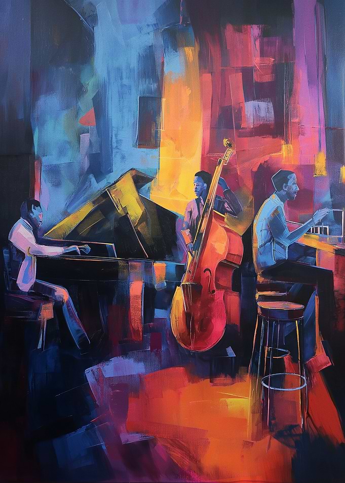 Jazz Musicians in a Colorful Setting