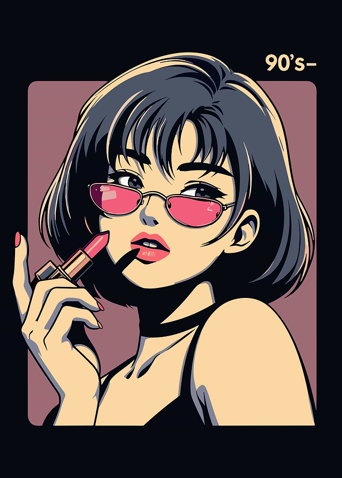 90s Anime Girl Applying Lipstick