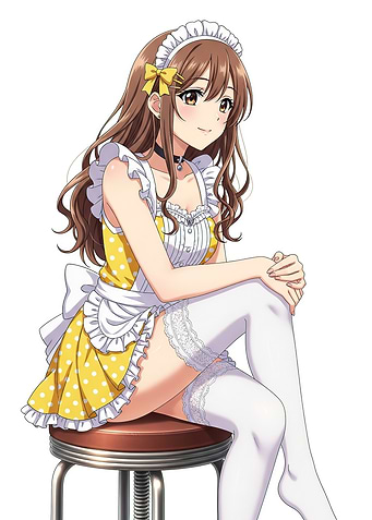 Anime Maid Girl in Yellow Polka Dot Dress
