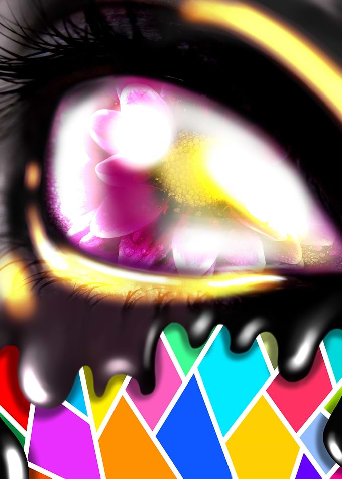 Surreal Eye with Dripping Paint and Geometric Pattern