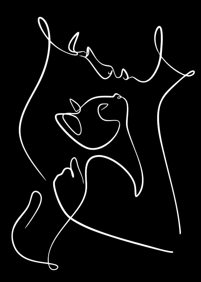 Minimalist Line Art of Person and Cat