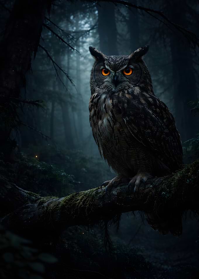 Night Owl in a dark forest