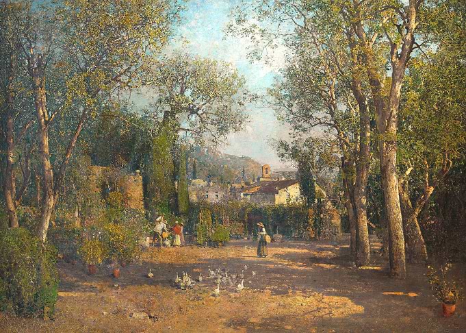 Garden Scene with Figures and Poultry