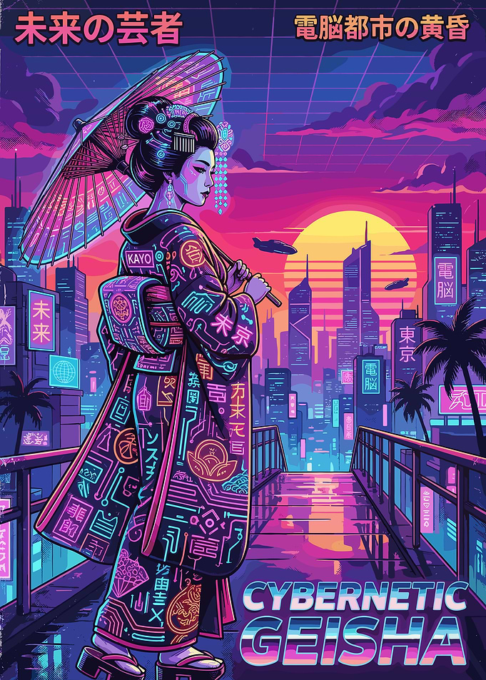 Cybernetic Geisha in Neon City