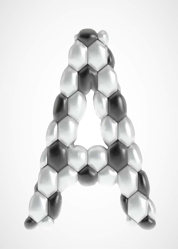Letter A made of soccer balls