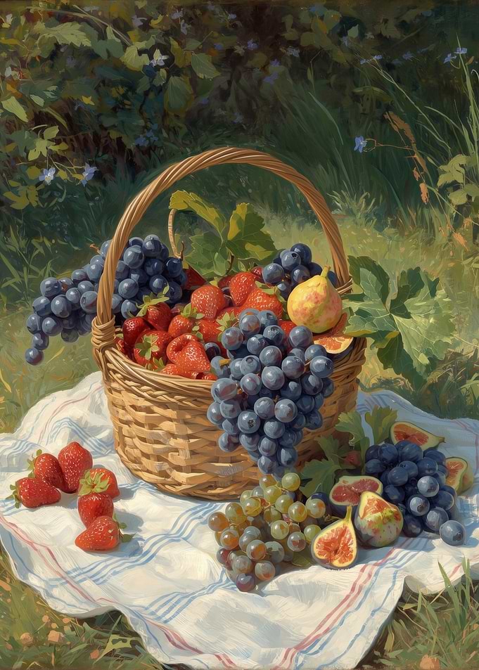 Picnic Basket with Fresh Fruit
