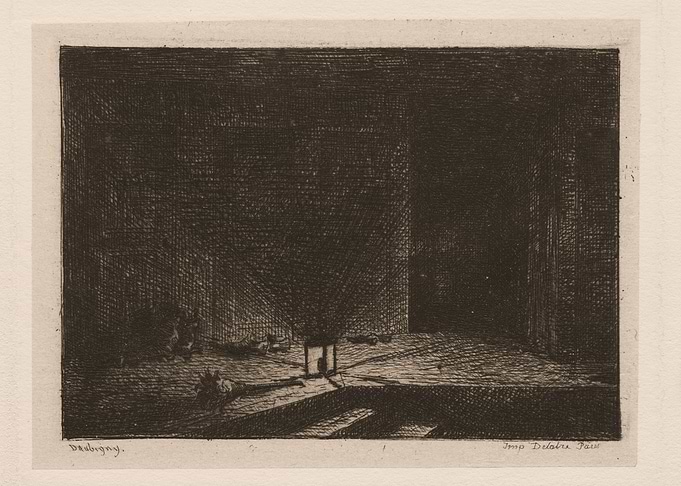 Interior scene with a lantern
