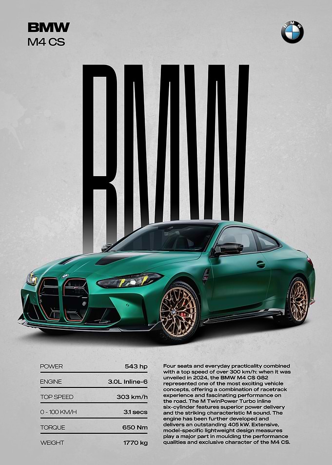 BMW M4 CS Car Poster