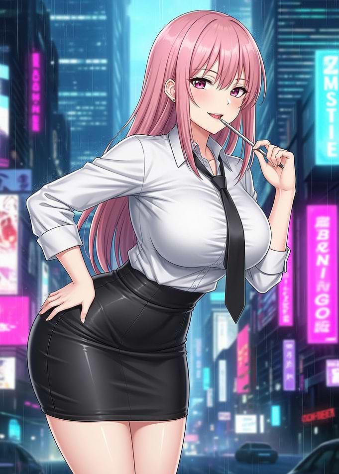 Anime Woman in Business Attire in City