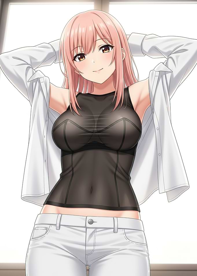 Anime Girl in Black Top and White Shirt