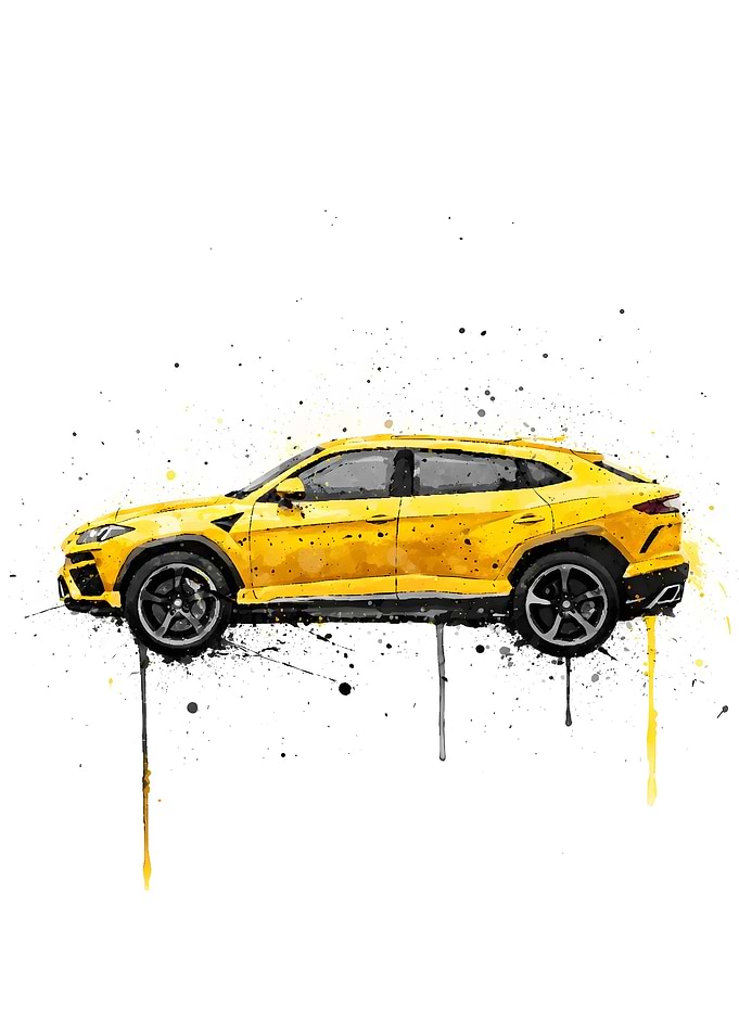 Yellow Lamborghini Urus Watercolor Splash Art