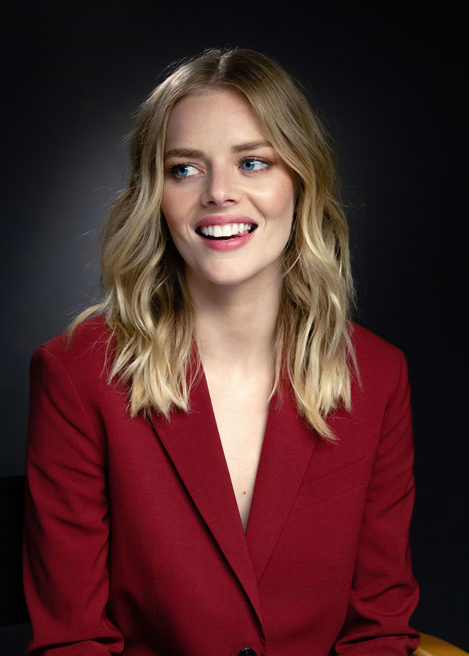 Samara Weaving in Red Blazer