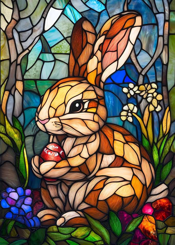 Stained Glass Easter Bunny with Egg