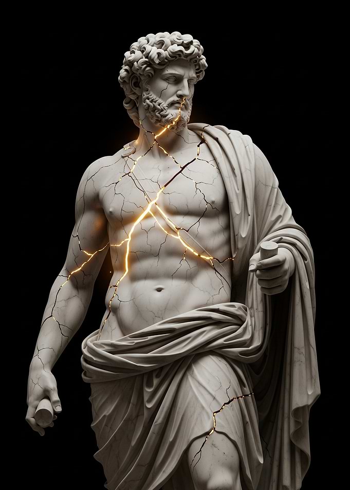Cracked Marble Statue with Gold Veins