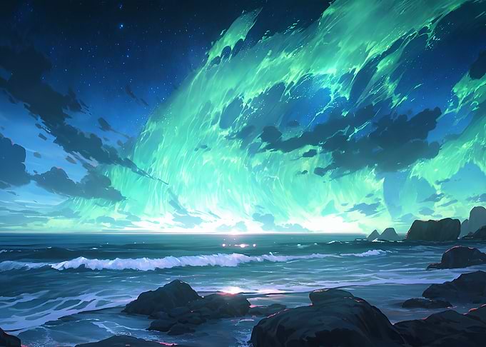 Aurora Over Ocean Landscape