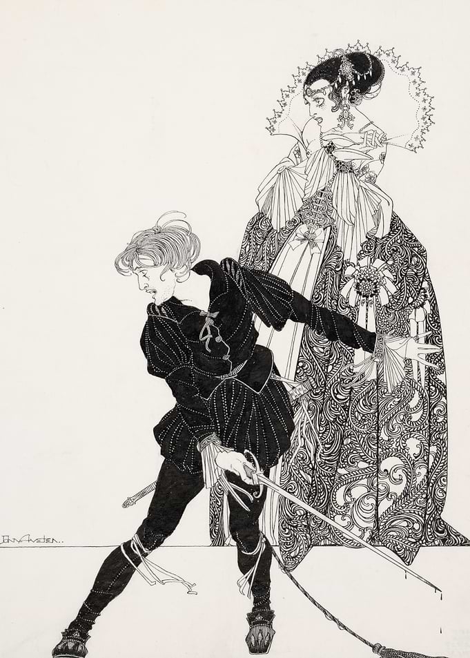 Illustration of a man and woman in historical attire