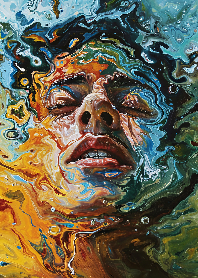 Surreal Face in Swirling Colors