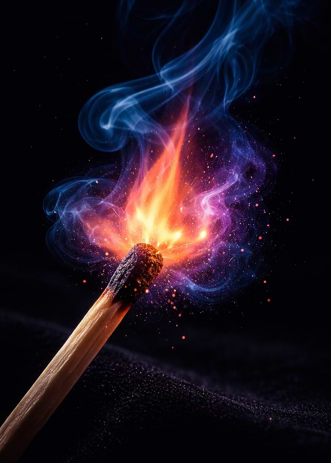 Burning Match with Colorful Smoke