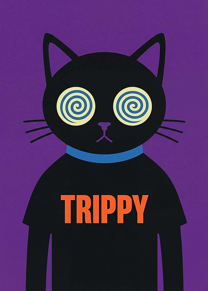 Trippy Black Cat with Swirl Eyes