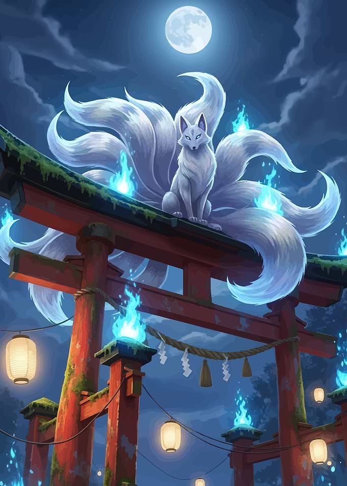 Nine-Tailed Fox Spirit on Torii Gate