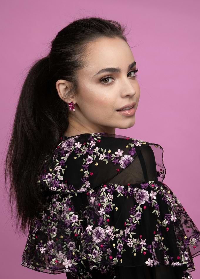 Sofia Carson with Floral Dress and Ponytail