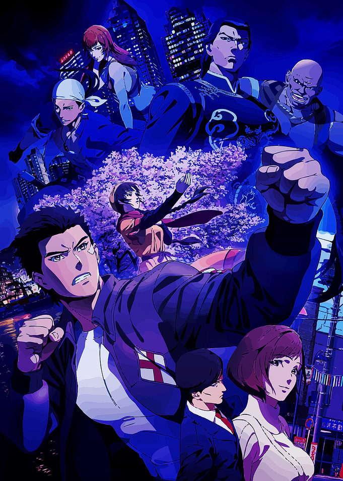 Anime characters in a city at night