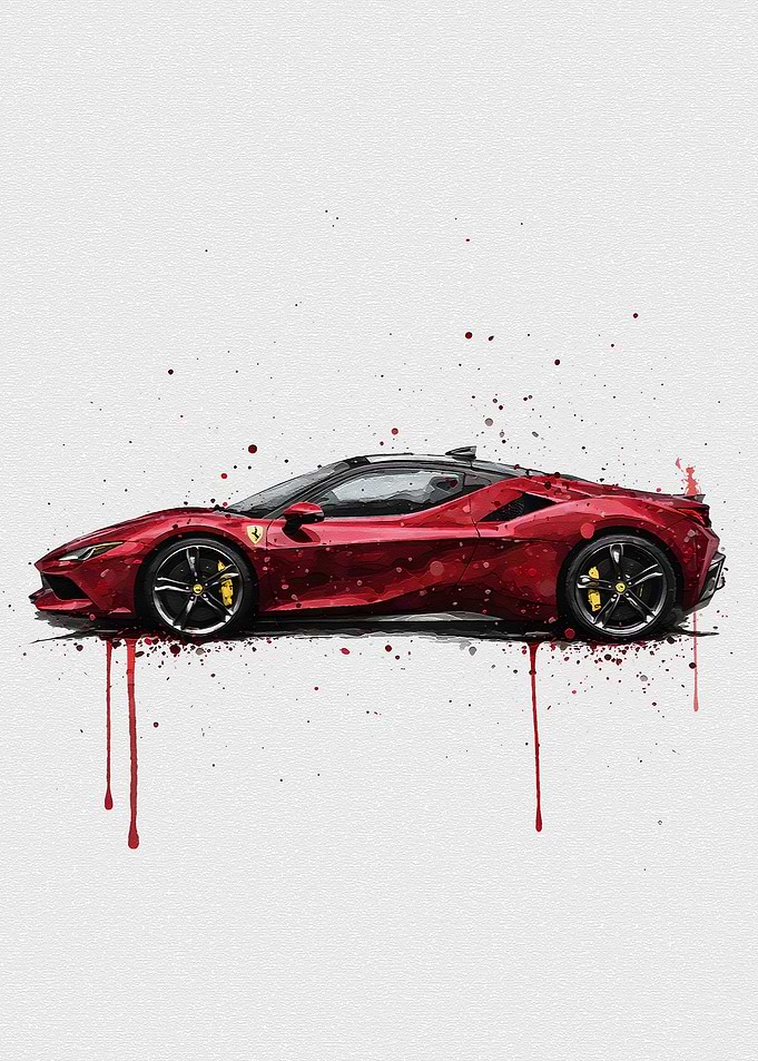 Watercolor Ferrari SF90 Stradale Rosso Fiorano