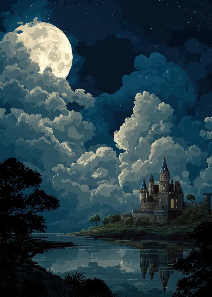 Mystical Castle Under a Full Moon