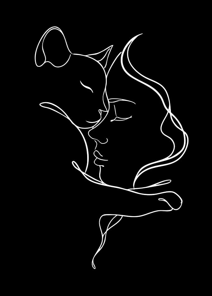 Woman and Cat Line Art