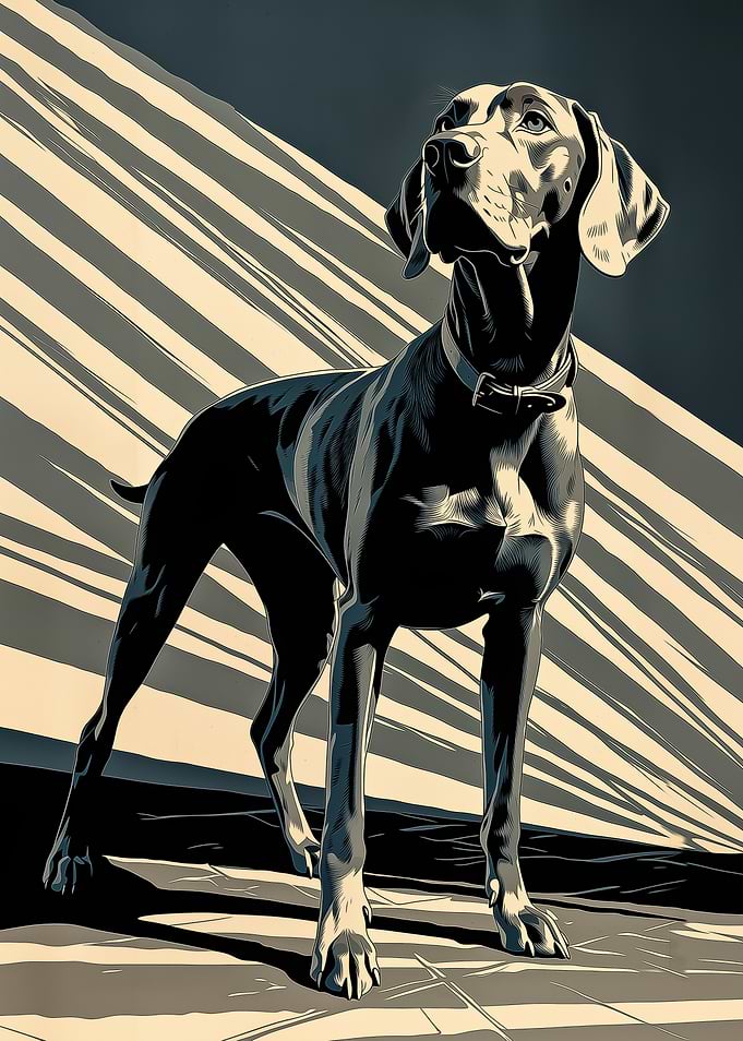 Majestic Weimaraner Dog Standing in Dramatic Light