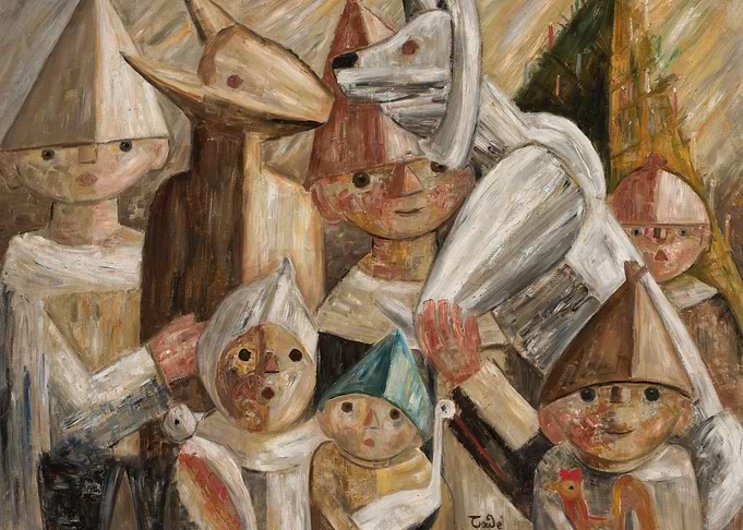 Group of Figures in Masks and Hats