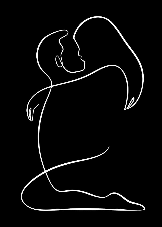 Couple Embracing in Line Art