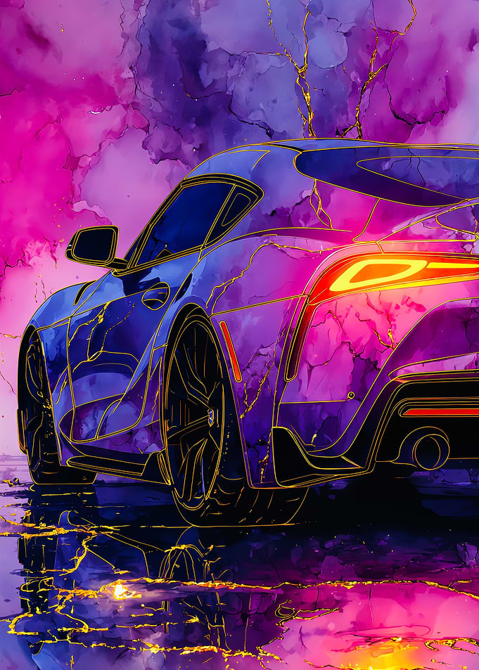 Purple Sports Car Gold Veins