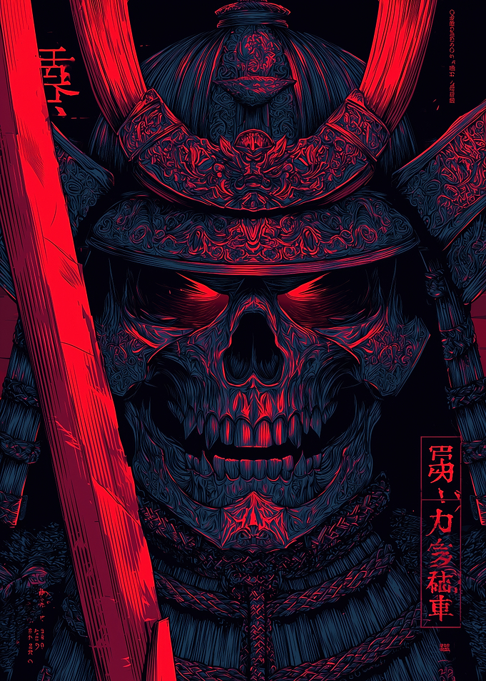 Samurai Skull with Red Katana