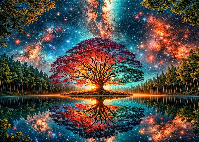 Cosmic Tree of Life Reflection Fantasy Landscape