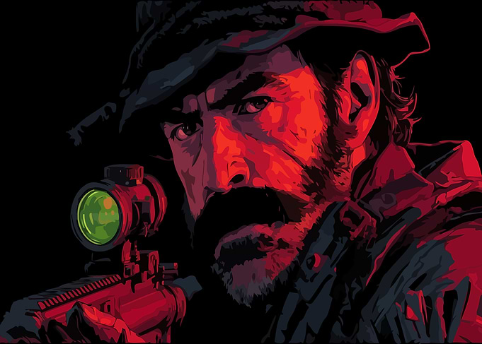 Man with Sniper Rifle in Red Light