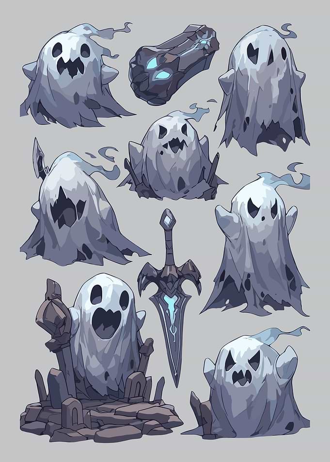 Ghostly Figures and Fantasy Sword