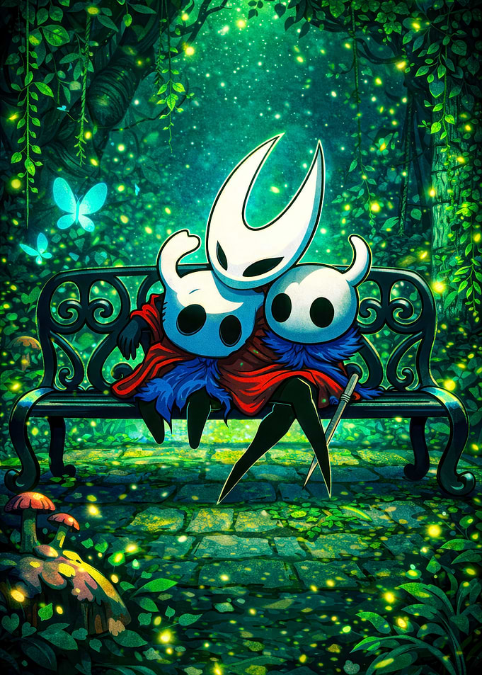 Hollow Knight Characters on a Bench