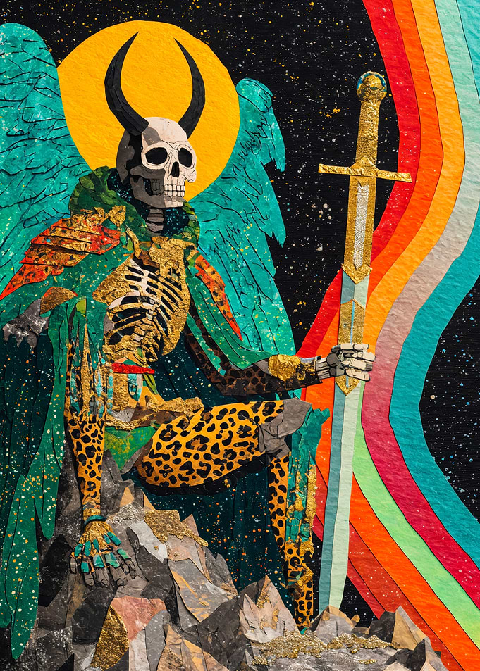 Horned Winged Skeleton Holding Sword