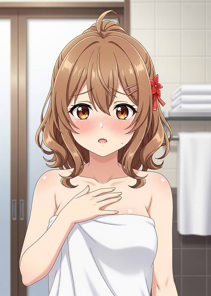 Embarrassed Anime Girl in Towel